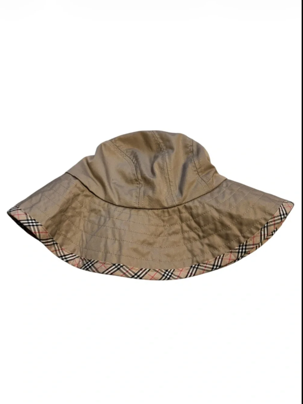 Burberry Khaki Bucket Hat with Signature Check Trim - - Picture 2 of 4